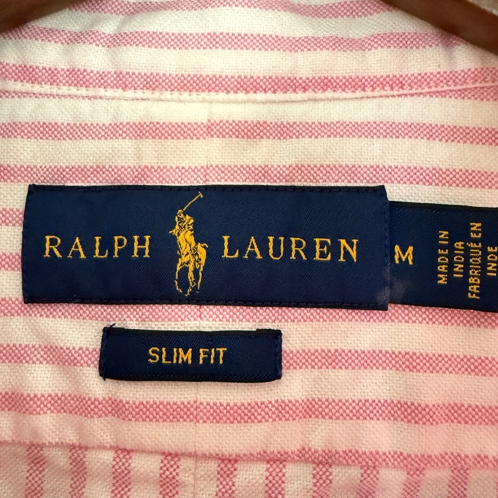 Ralph Lauren Pink Stripe Oxford Shirt Women's Preppy Slim Fit Old Money Sz M - Picture 2 of 8